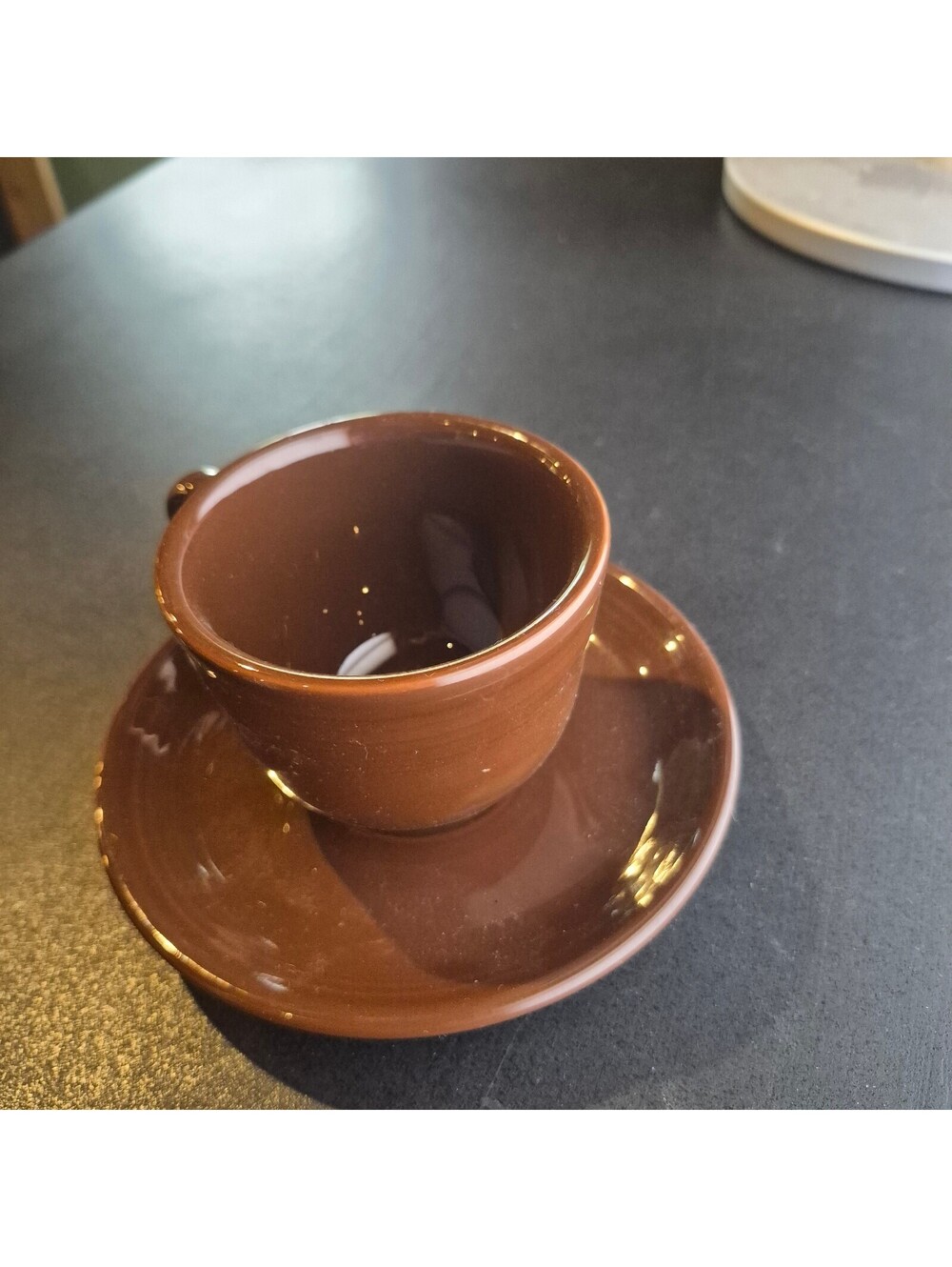 Authentic 2008 Fiestaware "Chocolate" Brown Flat Cup and Saucer Set